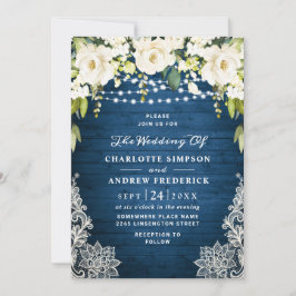 Elegante White Roses Lace Rustic Wood Wedding Einladung