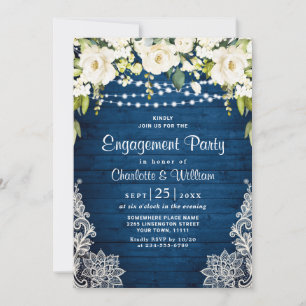 Elegante White Roses Lace Rustikale Engagement Par Einladung