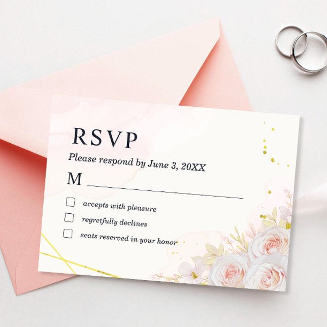 Elegante White Roses Minimalistisch Wedding RSVP C Dankeskarte (Von Creator hochgeladen)