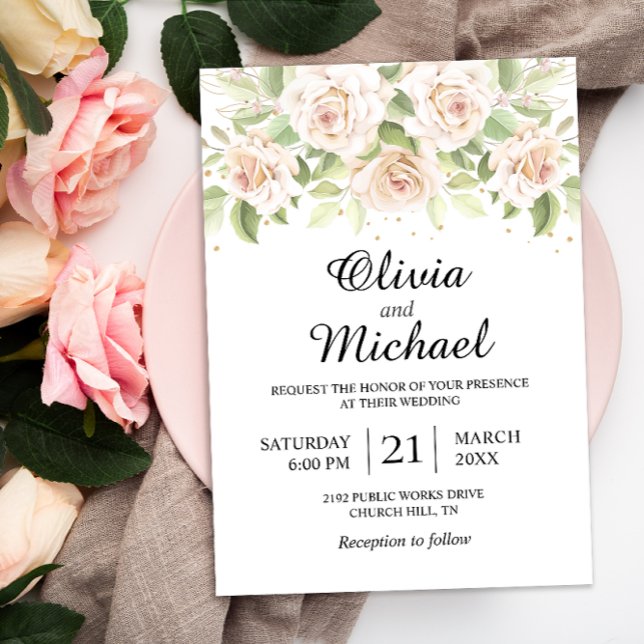 Elegante White Roses Minimalistische Einladung zur (Von Creator hochgeladen)