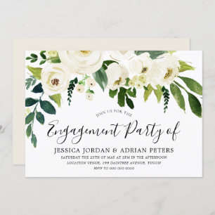 Elegante White Roses Moderne Engagement Party Einladung