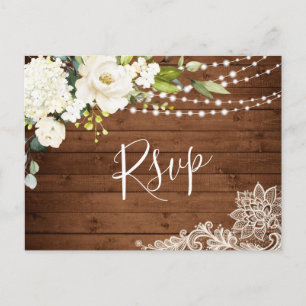 Elegante White Roses Rustic Wedding RSVP Karte