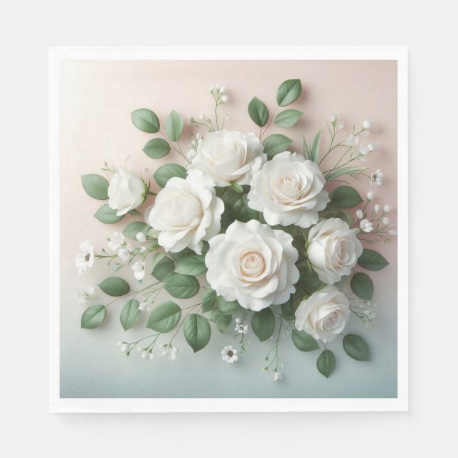 Elegante White Roses Wedding Serviette (Vorderseite)
