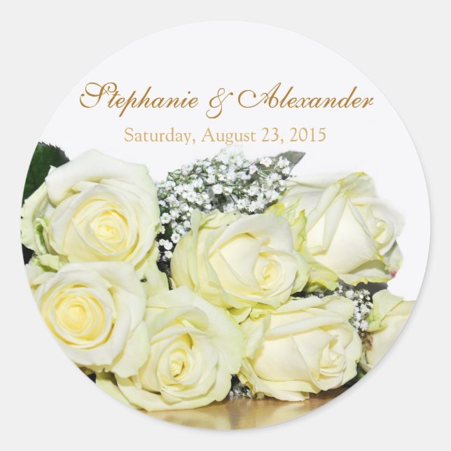 Elegante White Roses Wedding Stickers (Vorderseite)