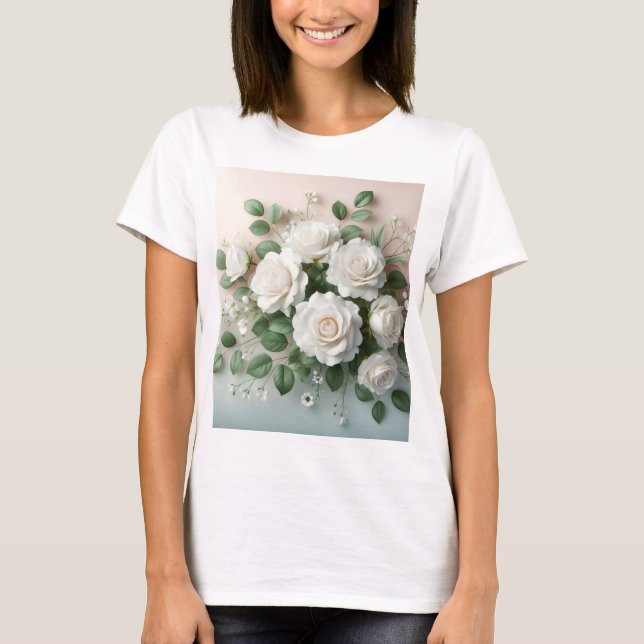 Elegante White Roses Wedding T-Shirt (Vorderseite)