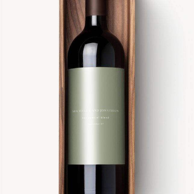 Elegante White Sage Green Moderne Hochzeit Weinetikett (Von Creator hochgeladen)