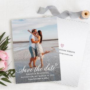 Elegante White Script Foto Save the Date Karte