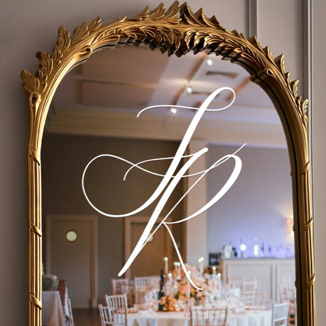 Elegante White Script Monogram Wedding Fensteraufkleber (Elegant White Script Monogram Wedding Window Cling)