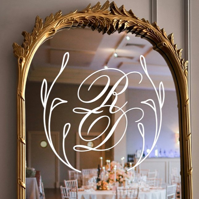 Elegante White Script Monogram Wreath Wedding Fensteraufkleber (Elegant White Script Monogram Wreath Wedding Window Cling)