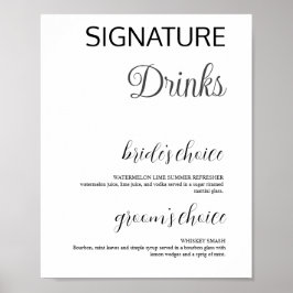 Elegante White Signature Drinks Hochzeitstipendium Poster