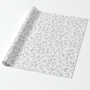 Elegante White Silver Glitzer Leopard Animal Print Geschenkpapier