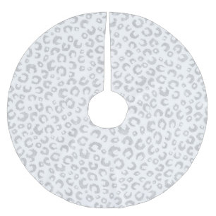 Elegante White Silver Glitzer Leopard Animal Print Polyester Weihnachtsbaumdecke