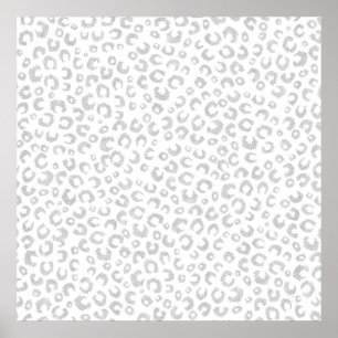 Elegante White Silver Glitzer Leopard Animal Print Poster