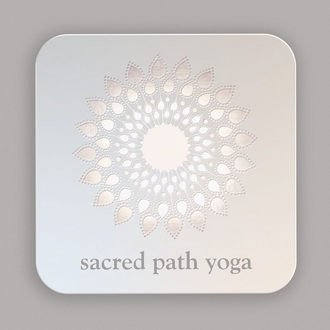 Elegante White Silver Lotus Blume Floral Mandala Quadratische Visitenkarte (Von Creator hochgeladen)