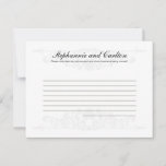 Elegante White/Silver Wedding Writable Advice Card Hinweiskarte<br><div class="desc">Diese bezaubernden, schriftlichen Advice Cards sind perfekte Ergänzung zu jeder Hochzeit. Gib diese Karten einfach an deine Gäste, zusammen mit den schönen Tips Sharpie Stiften. Ihre Gäste können sich dann alle Ratschläge für die neue Braut und den neuen Bräutigam notieren. Diese sind in einer Größe von 4, 25" x 5,...</div>