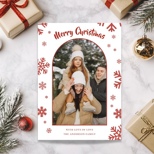 Elegante White Snowflake Weihnachts-Fotokarte Feiertagskarte (Elegant White Snowflake Christmas Photo Card)