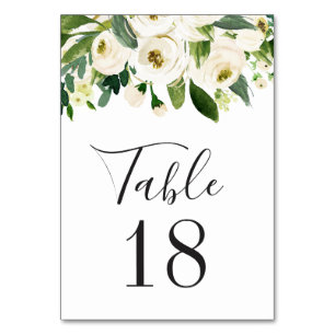 Elegante White Watercolor Blumen & Grüne Hochzeit Tischnummer