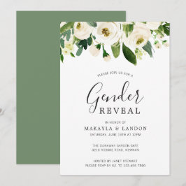 Elegante White Watercolor Floral Gender Reveal Einladung