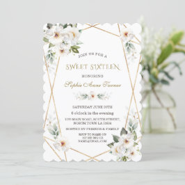 Elegante White Wild Rose Gold 16 . Geburtstag Einladung