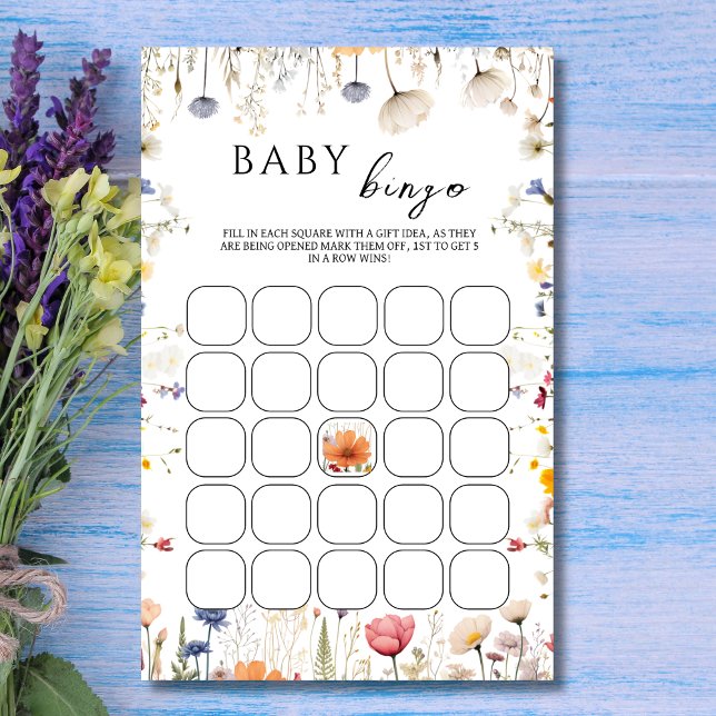 Elegante White Wildblume Bloom Baby Shower Bingo (Von Creator hochgeladen)