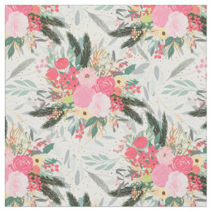 Elegante White Winter Floral & Gold Glitzer Punkte Stoff