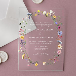 Elegante Wiesenhochzeit mit Wildblumen Acryleinladungen