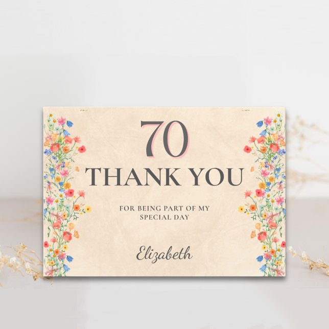 Elegante Wildblume 70. Geburtstag Danke (Von Creator hochgeladen)