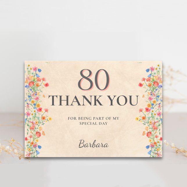 Elegante Wildblume 80. Geburtstag Danke (Von Creator hochgeladen)