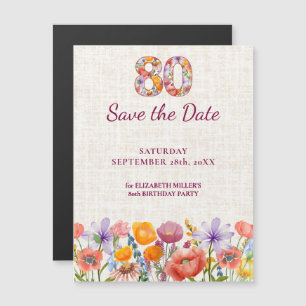 Elegante Wildblume 80. Geburtstag Save-the-Date Magneteinladung