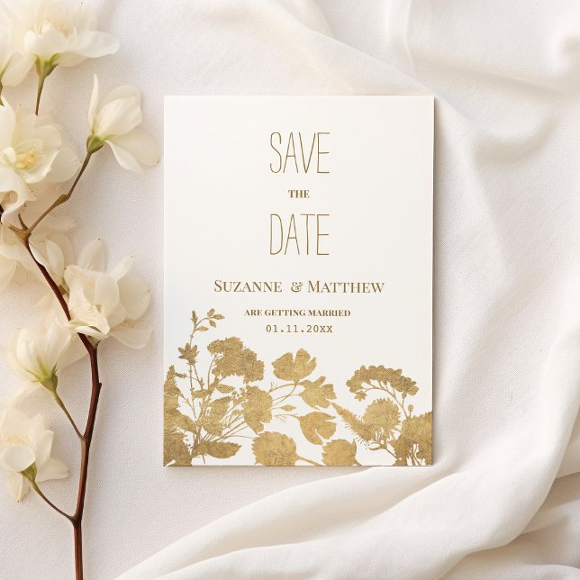 Elegante Wildblume aus Weißgold Save the Date Einladung (Elegant white gold wildflower lux Save the Date )