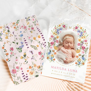 Elegante Wildblume Baby Girl Geburtserklärung Einladung