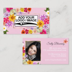 Elegante Wildblume Baby Pink mit Logo und Foto Visitenkarte