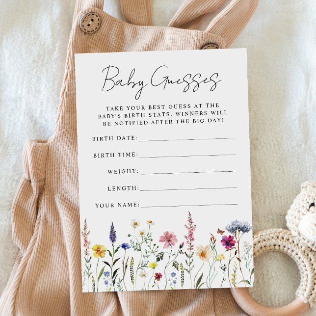Elegante Wildblume Baby Shower Guessing Game Card Einladung (Von Creator hochgeladen)