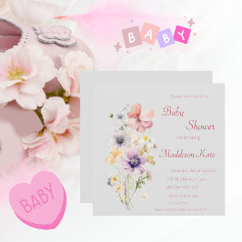 Elegante Wildblume Babydusche Save The Date