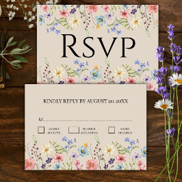 Elegante Wildblume Beige Wedding RSVP Karte
