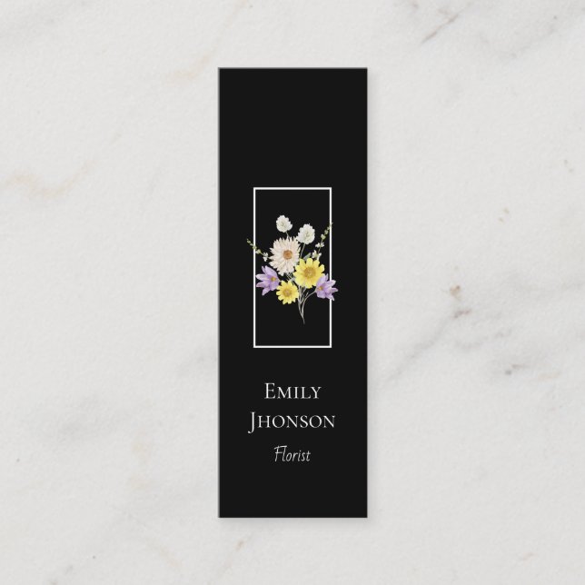 Elegante Wildblume Black Mini Business Card Mini Visitenkarte (Vorderseite)