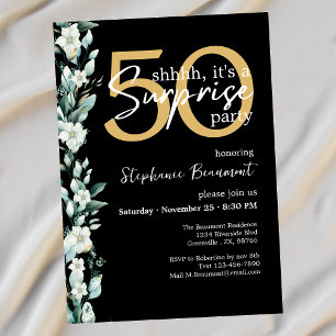 Elegante Wildblume Black Surprise 50. Geburtstag Einladung