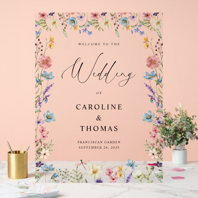 Elegante Wildblume Bloom Wedding Willkommen Acrylschild (Hochzeit)