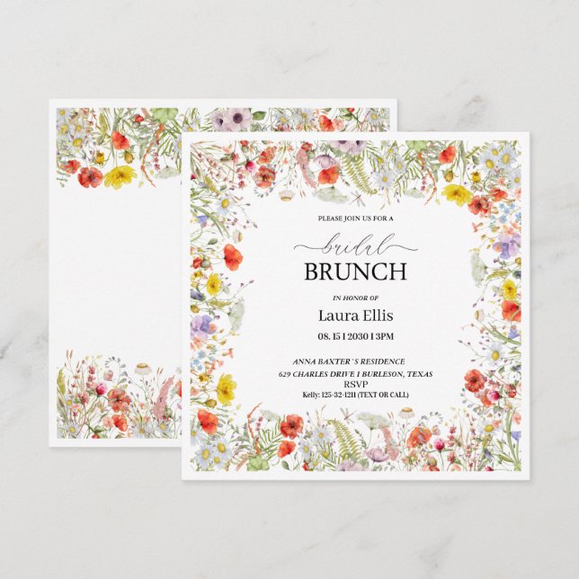 Elegante Wildblume Blumenbrunch Einladung (Vorne/Hinten)
