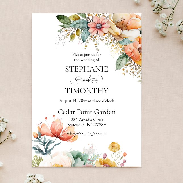 Elegante Wildblume | Blumenhochzeit Einladung (Elegant wedding invitation with wildflowers design. Personalize every detail for your special day.)