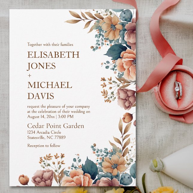 Elegante Wildblume Blumenhochzeit Einladung (Elevate your special day with this captivating watercolor floral wedding invitation.)