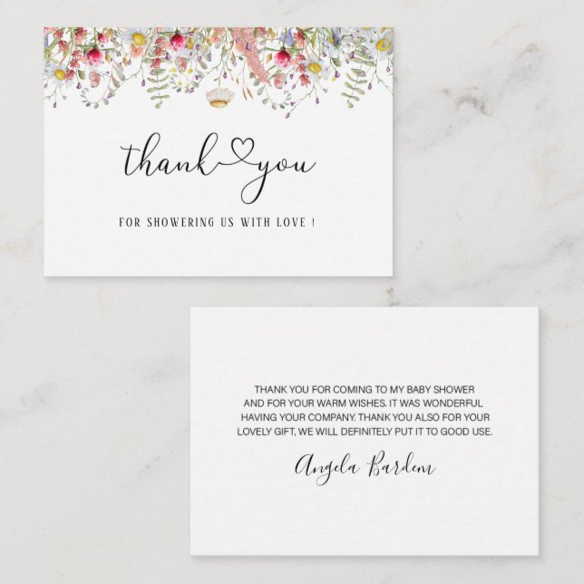 Elegante Wildblume Blumenkarte Dankeschön Karte (Vorne/Hinten)