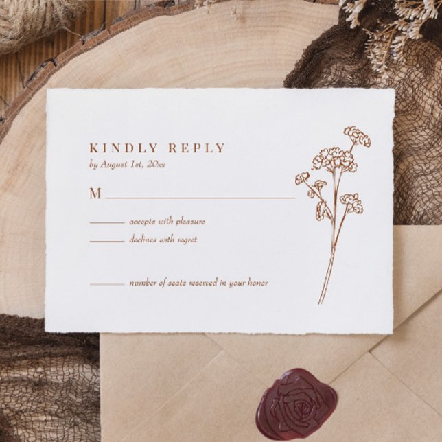 Elegante Wildblume Boho Burnt Orange Wedding RSVP Karte (Von Creator hochgeladen)