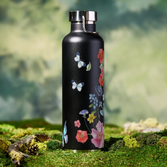 Elegante Wildblume Boho Floral Butterfly Grüne Trinkflasche (Außenbereich)