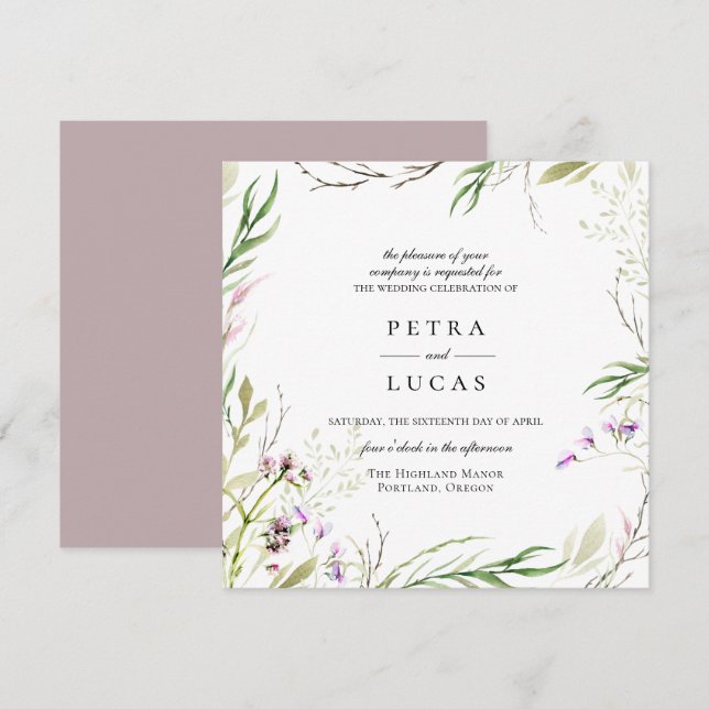 Elegante Wildblume Botanische Hochzeit Einladung (Vorne/Hinten)