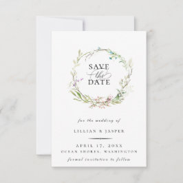 Elegante Wildblume Botanischer Kranz Save the Date Ankündigung