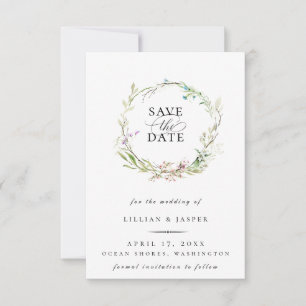 Elegante Wildblume Botanischer Kranz Save the Date Ankündigung