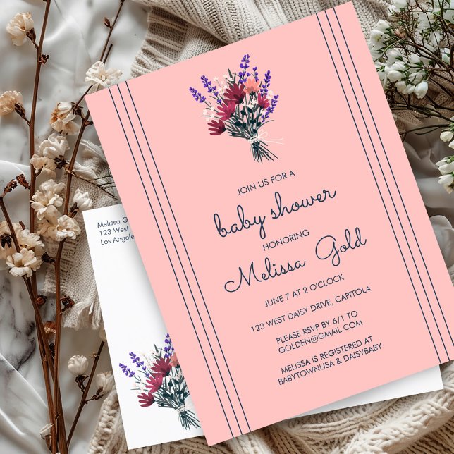 Elegante Wildblume Bouquet BABY SHOWER CUSTOM Einladungspostkarte (Elegant Wildflower Bouquet BABY SHOWER CUSTOM Invitation Postcard)