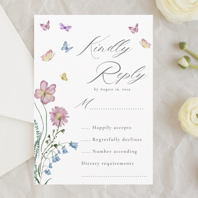 Elegante Wildblume Butterfly Wedding RSVP Begleitkarte (Von Creator hochgeladen)