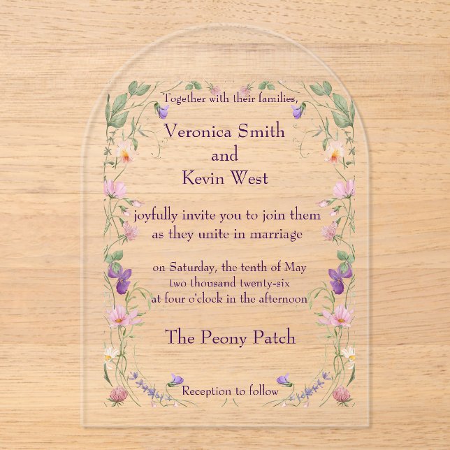 Elegante Wildblume Clear Acrylic Wedding Einladung (Vorderseite)